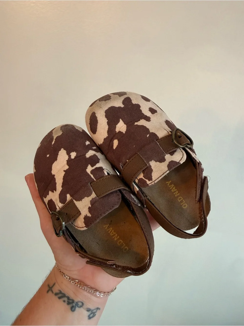 Old Navy Brown & White Cow-Print Kids Slip-On Moccasins